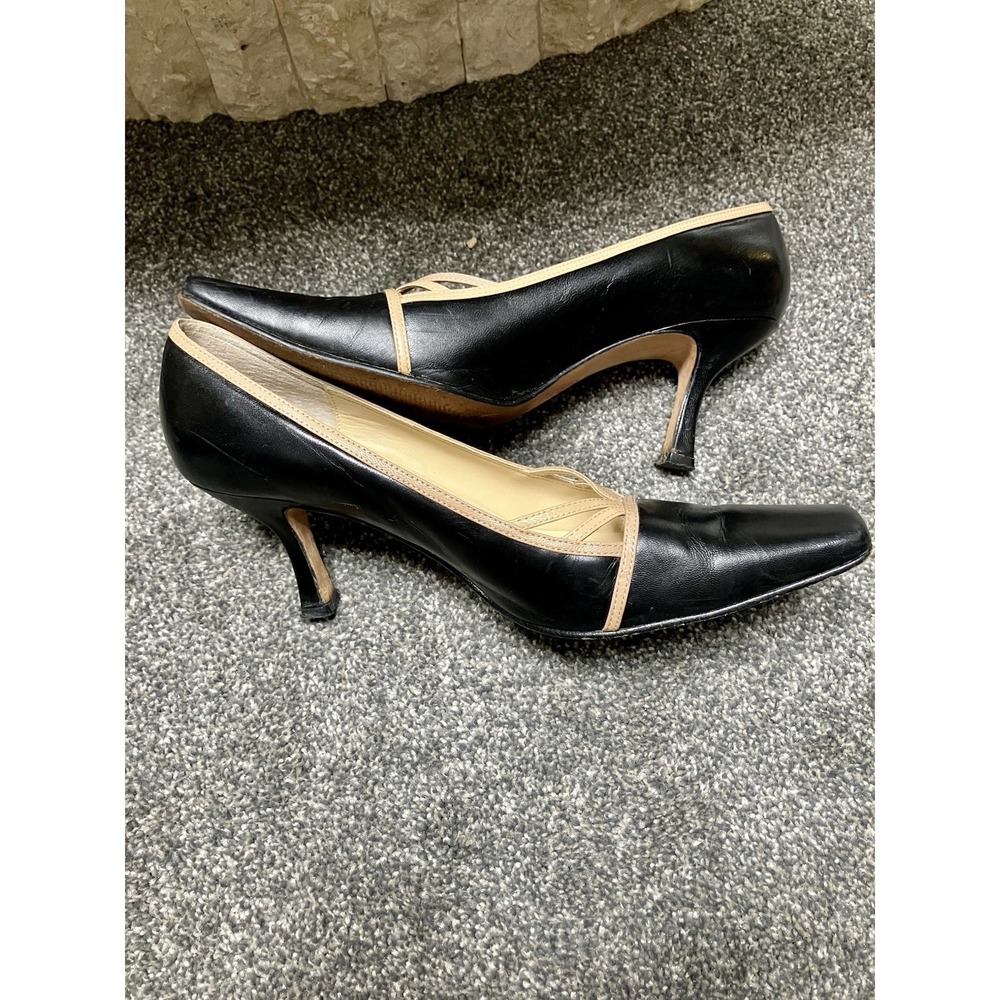CARLOS FALCHI Size 8 8B Classic Black Tan Leather Heels Pumps Women's